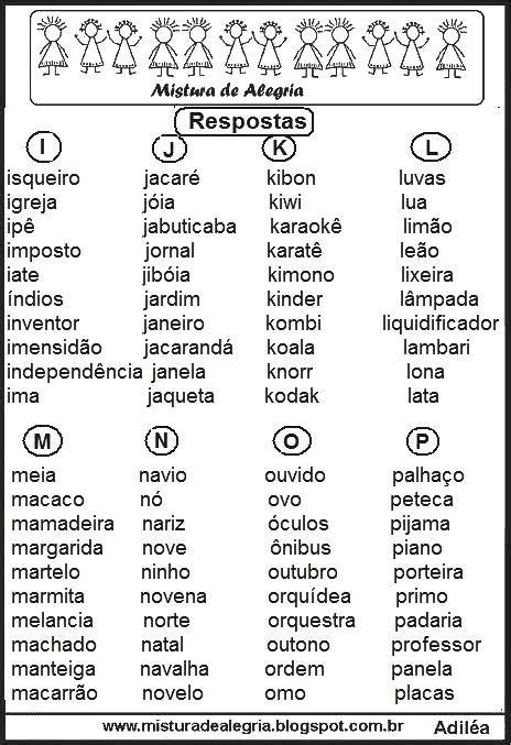 Adedonha: Todas as Respostas (Nomes / Palavras) para Todos .